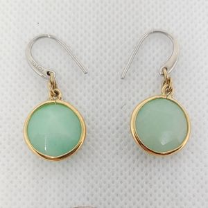 Fossil green stone/gold tone earrings
